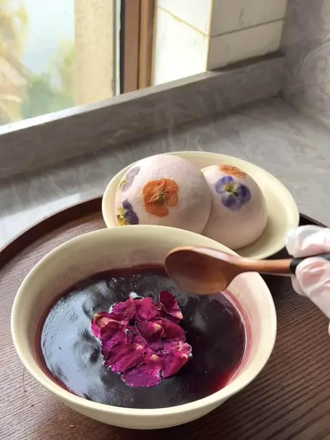 紫薯山药馒头&桑葚乌梅陈皮羹(附教程)