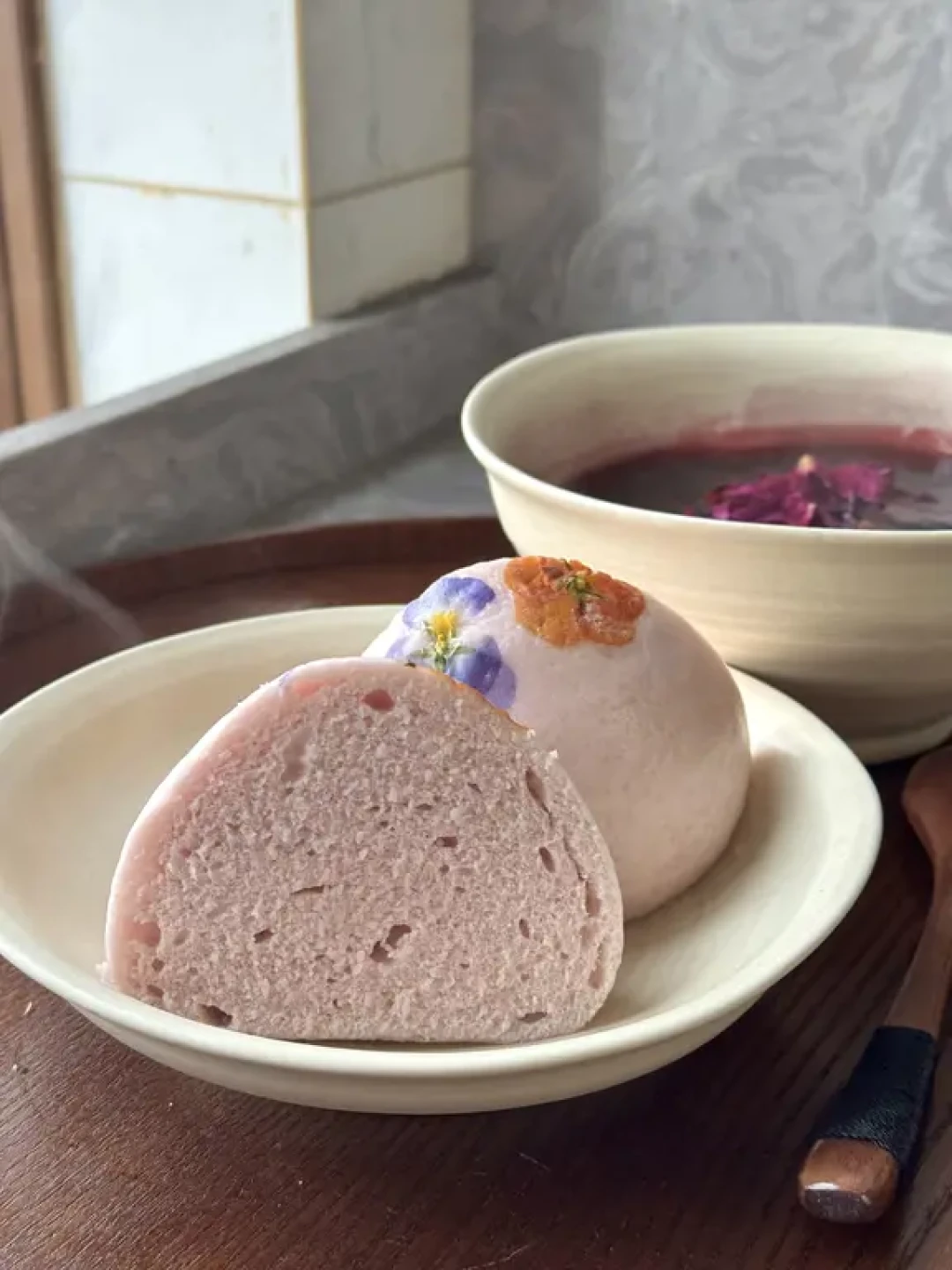 紫薯山药馒头&桑葚乌梅陈皮羹(附教程)