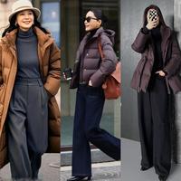 冬季穿咖色羽绒服别乱搭,选这“4条裤子”搭配,好看时髦显品位