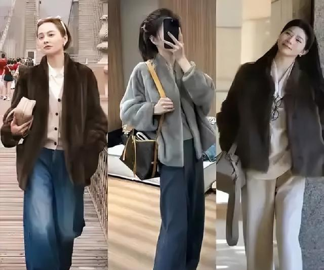 “皮草外套+牛仔裤”，冬天这么穿太美太时髦了