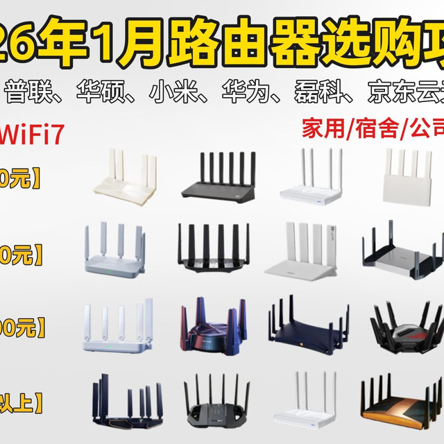 【路由器闭眼入】2026年1月高性价比路由器有哪些？¥100-1000价位WiFi5、WiFi6、WiFi7路由器推荐，优缺点直说！家用/宿舍/游戏推荐