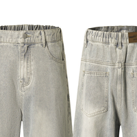查尔斯桃心美式复古水洗做旧牛仔裤男女春季高街宽松直筒阔腿长裤