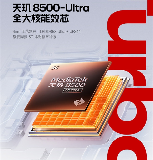 REDMI Turbo 5官宣首批搭载天玑8500-Ultra 2K档罕见全大核架构
