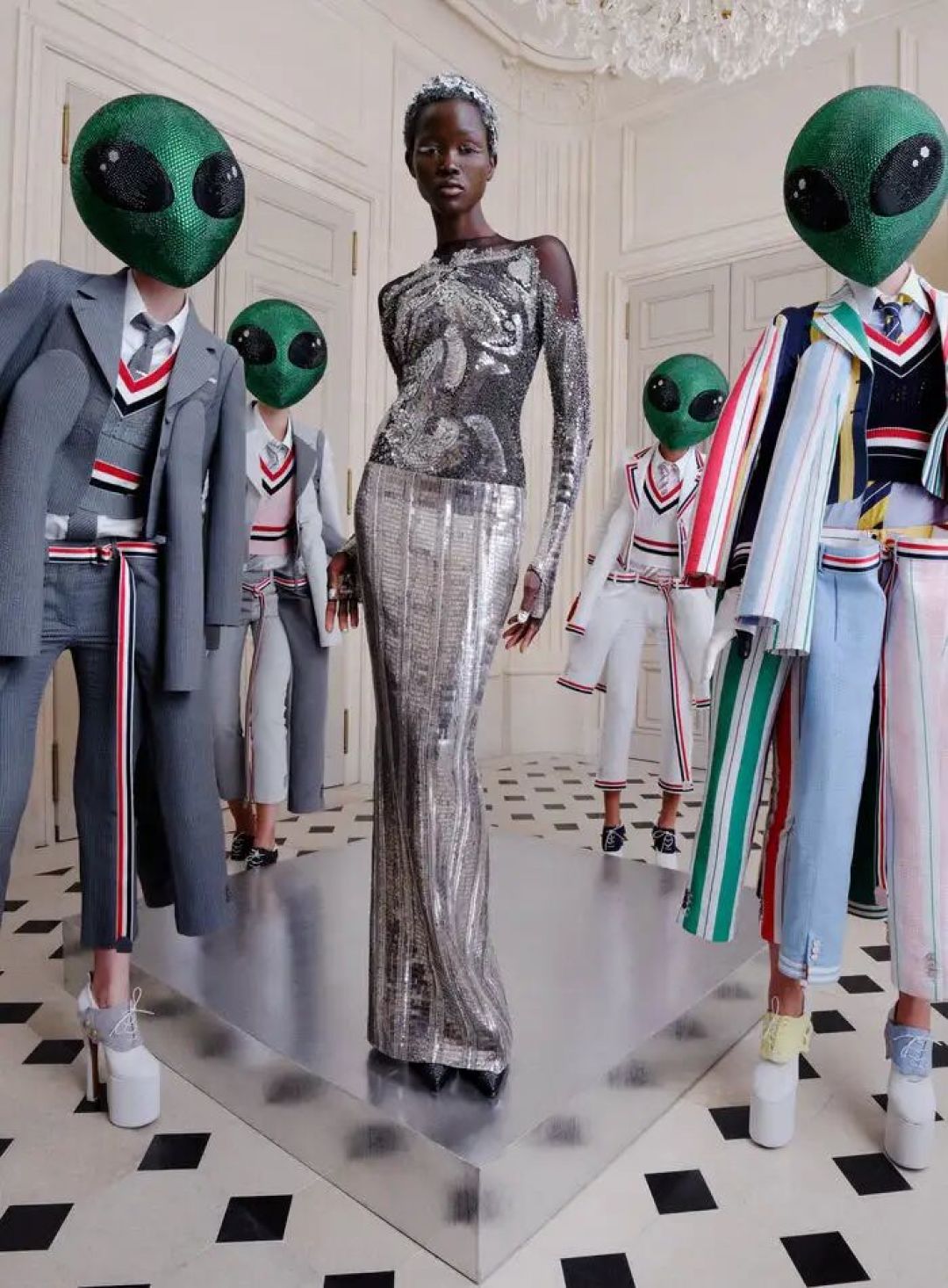 Thom Browne(汤姆·布朗)2026春夏高级成衣发布秀,与“外星生物”的超凡接触。