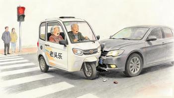 老头乐闯灯被撞获赔36万引争议，三无“老头乐”就像是行走的隐患！