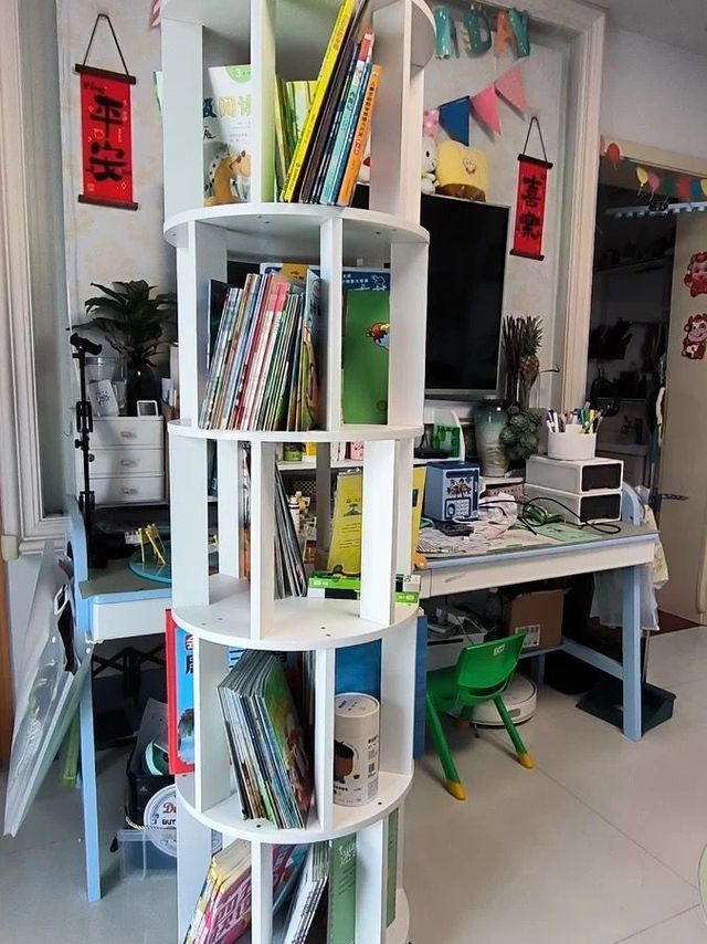 实木书架立式一体可移动旋转置物架家用收纳架