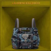 LaurenceChico 蓝橙色天中花园牛仔双肩包|撞色种草天花板✨