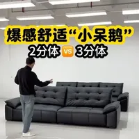 两种做法的小呆鹅沙发 同一款沙发，两种做法，两分体VS三分体。网红款沙发，客厅沙发推荐，头层牛皮真皮沙发，源头工厂验货实拍#真皮沙发 #沙发 #软体沙发 #软体家具 #沙发工厂 @皮皮三说真皮