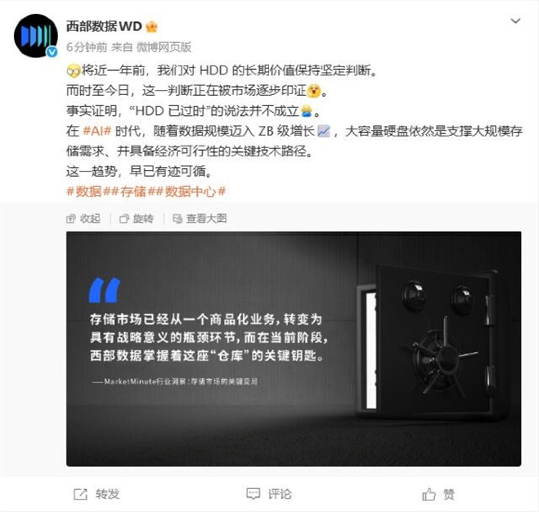 三年冲刺100TB!西部数据HDD技术路线明确 过时说不攻自破
