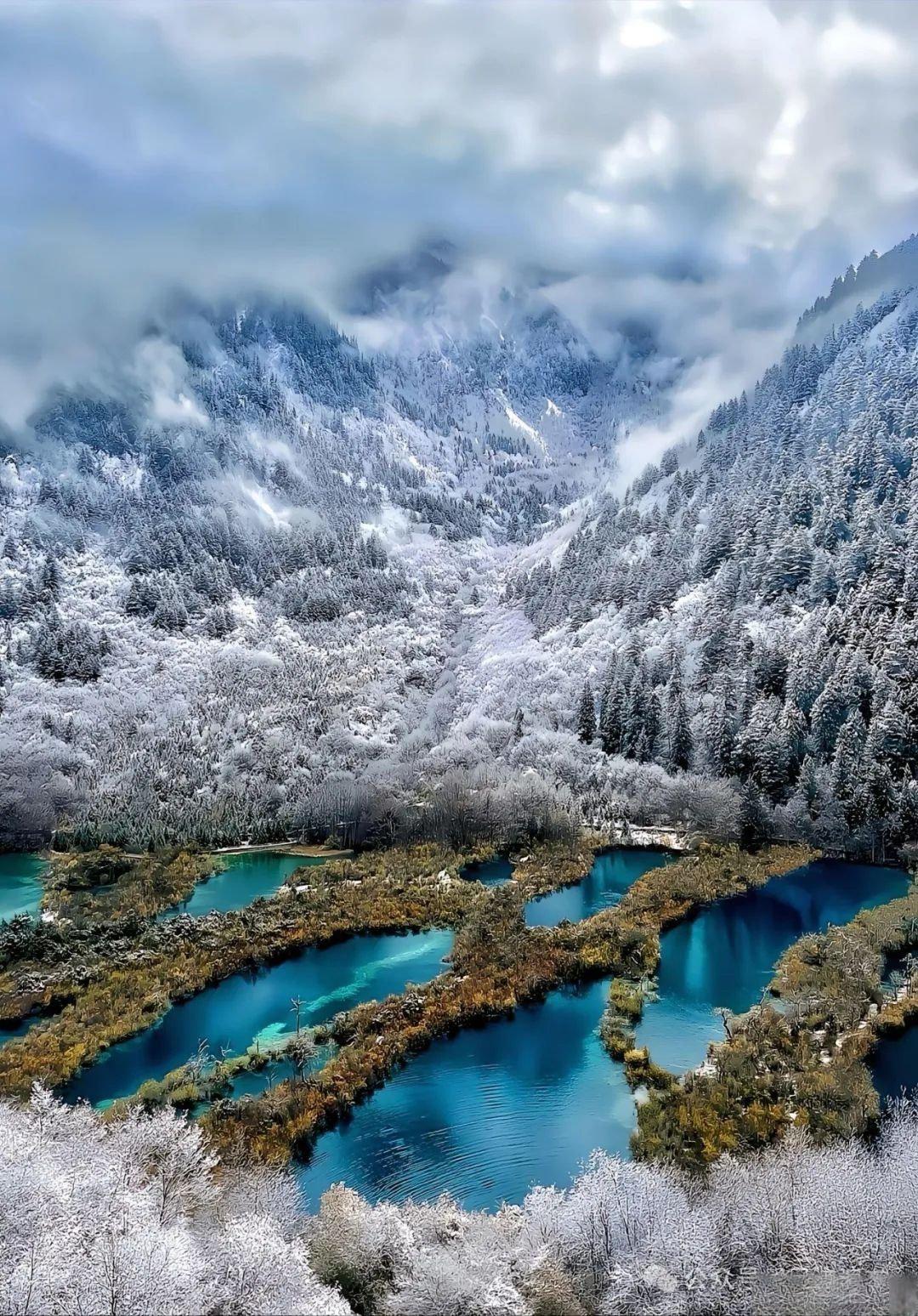 闯入冬日九寨沟,一幅冰雪绘就的瑶池水墨仙境图