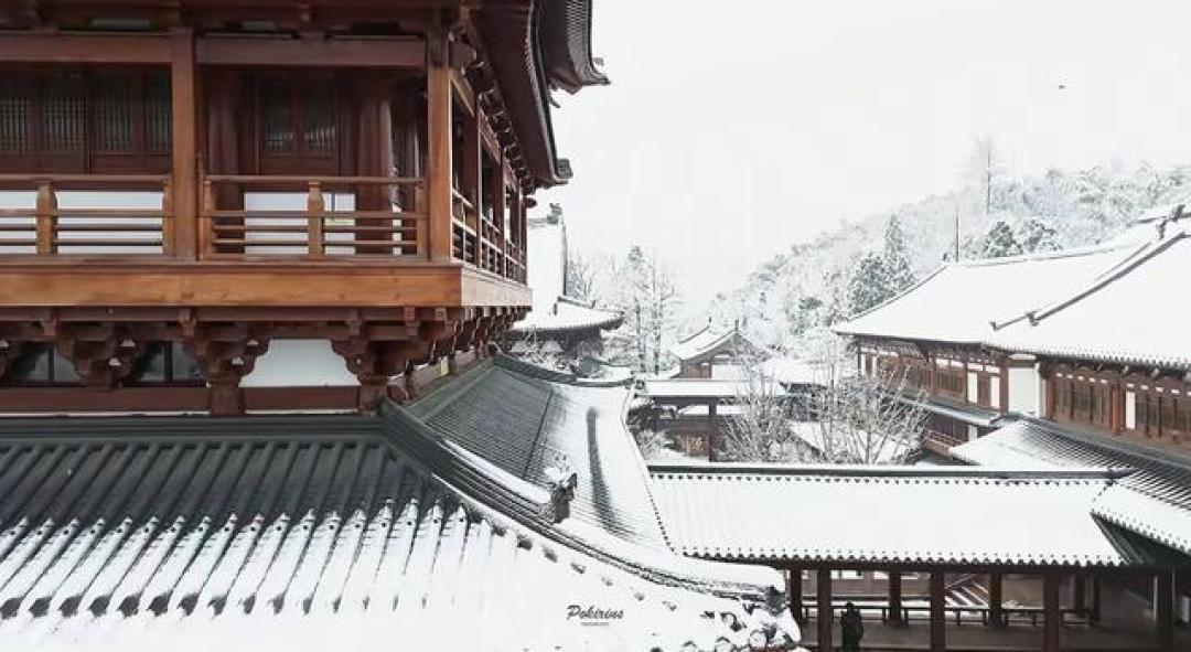 别只知日式美学,径山寺才是真正源头,雪后秒变大唐片场