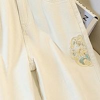 米白色新中式牛仔裤，清新雅致的新年装