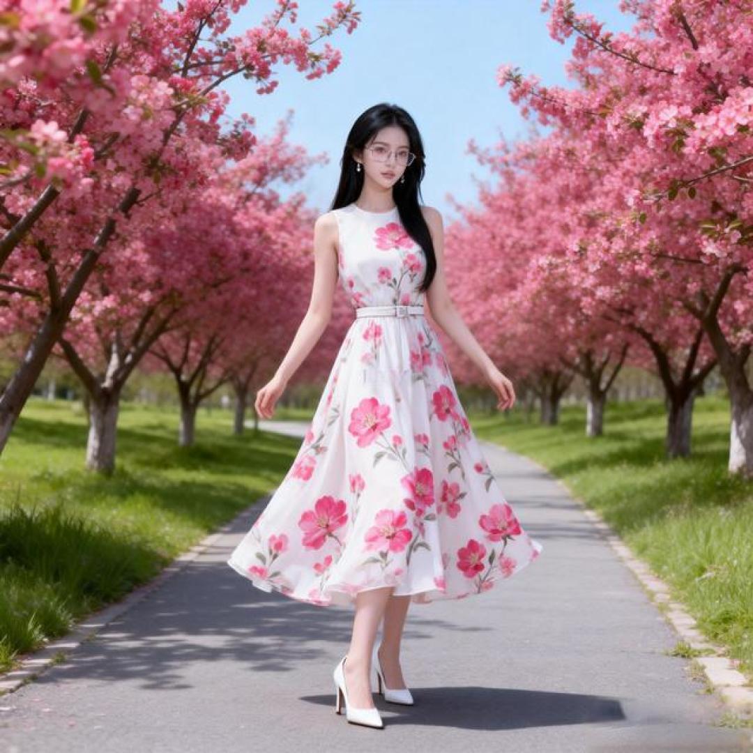 春日花海穿搭藏小心机!碎花收腰裙 + 无袖设计温柔又显瘦