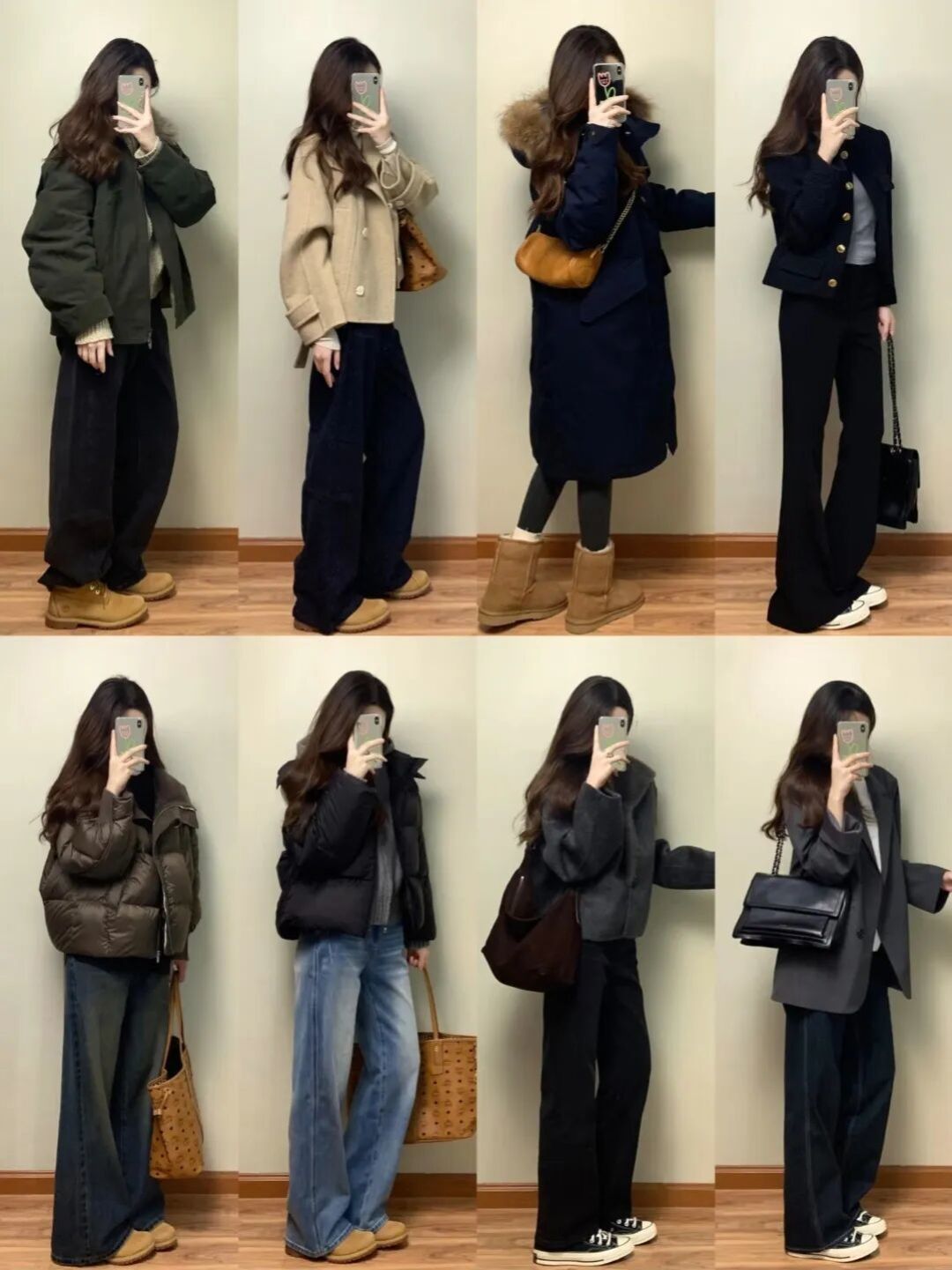 25-45+冬季专属穿搭,深灰长呢子大衣、羽绒服,休闲通勤都市风