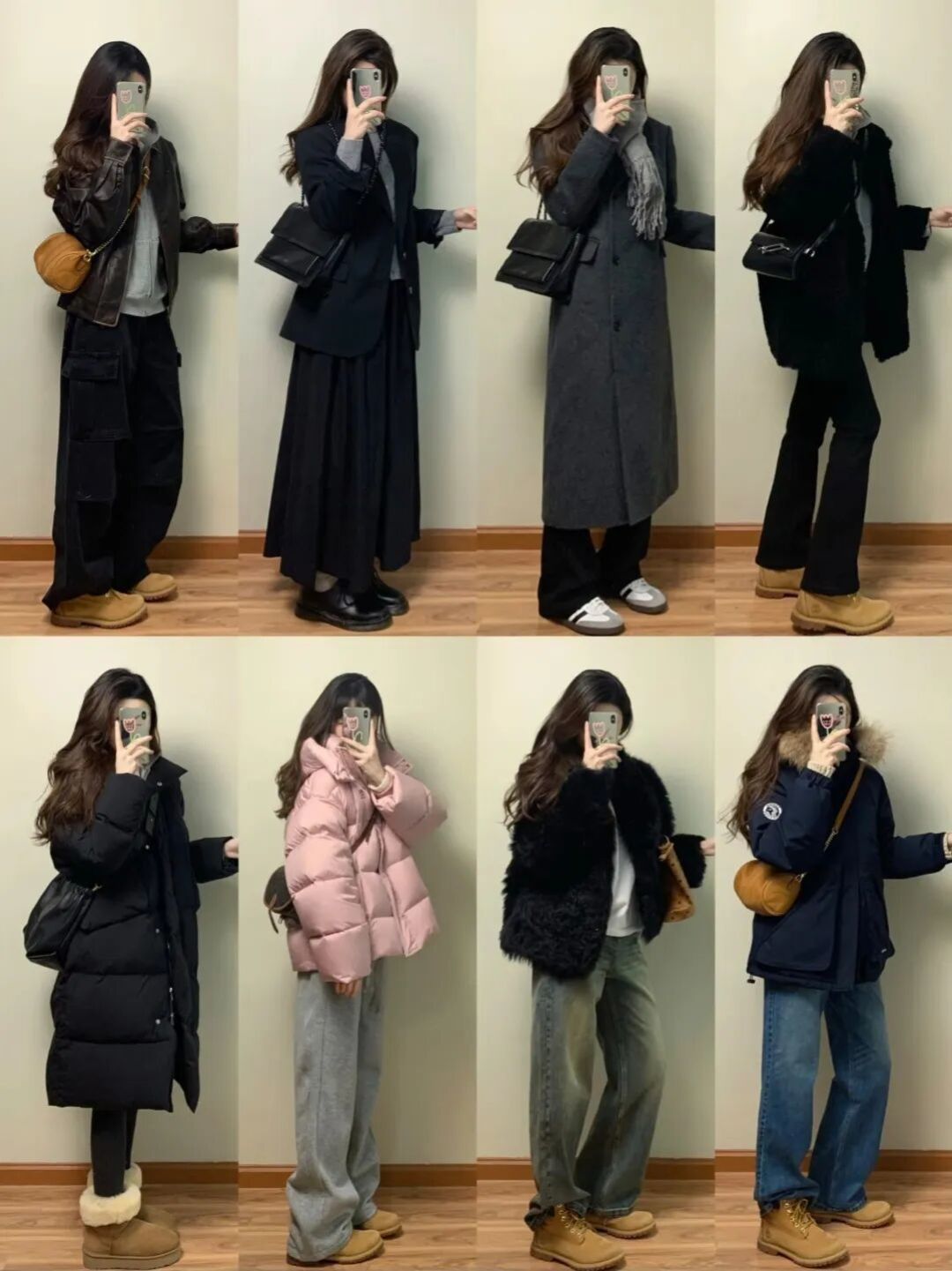 25-45+冬季专属穿搭,深灰长呢子大衣、羽绒服,休闲通勤都市风