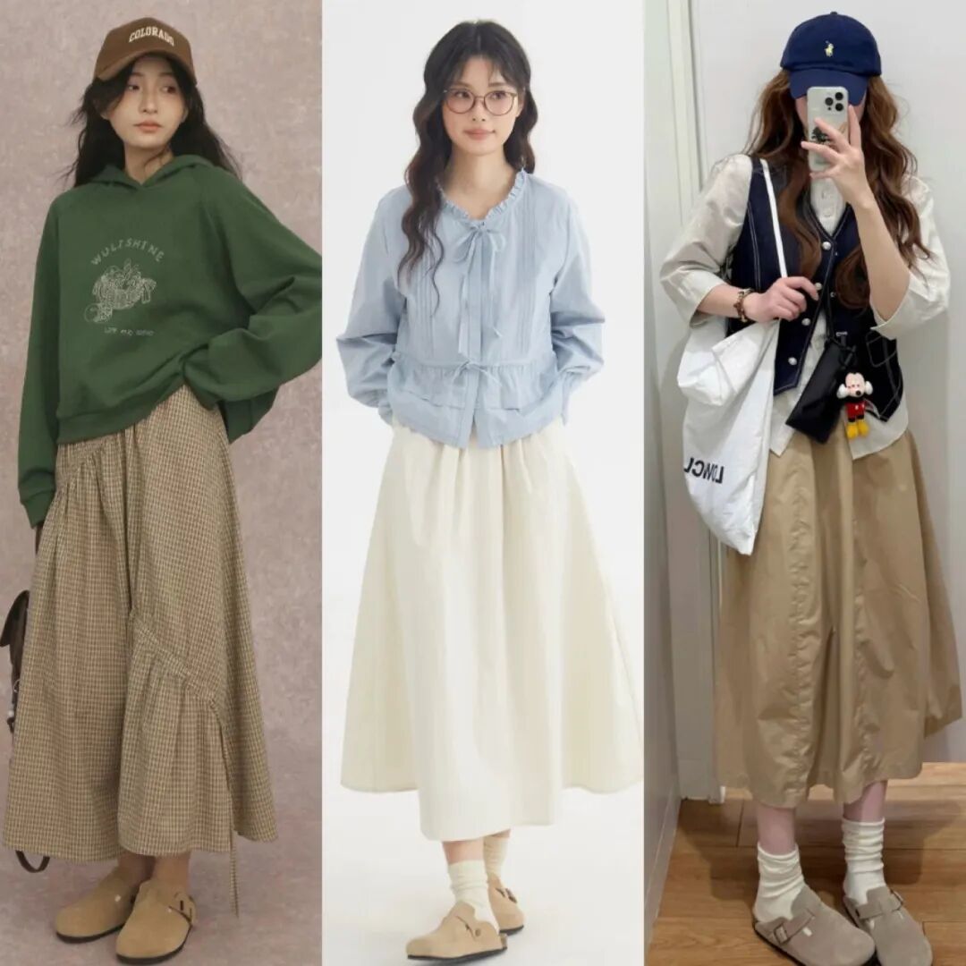 早秋“长裙+平底鞋”减龄气质,照着穿又舒服又好看