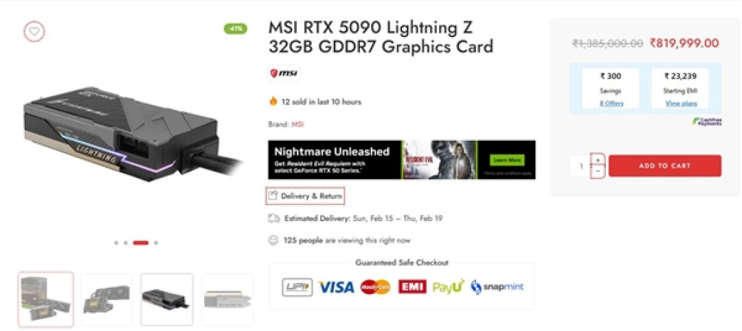 微星卡皇RTX 5090 Lightning Z被卖到超66000元!比MSRP建议售价高了四五倍