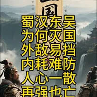 蜀汉撑了42年，东吴撑了51年，最终双双亡国！不是输在兵力，不是输在粮草，全输在了人性的死穴上
刘备当年为了兄弟情义倾全国之兵伐吴，夷陵一把大火，烧光了蜀汉半生基业，也烧断了兴复汉室的希望。诸葛亮鞠躬尽瘁，却独木难支，后续姜维连年征战，耗尽国力；后主刘禅宠信宦官、昏庸懦弱，朝堂离心离德，最终不战而降，留下乐不思蜀的千古笑谈。#读三国