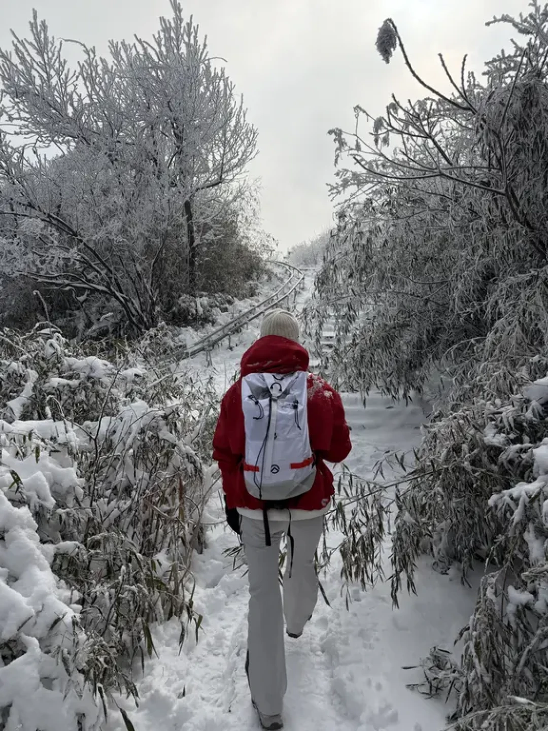 2.8鸬鸟山实况,纸天段开始爬,人少雪巨多!