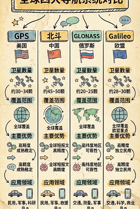 ​一图看懂全球四大导航系统，你以为是GPS带路，其实早就四家同台