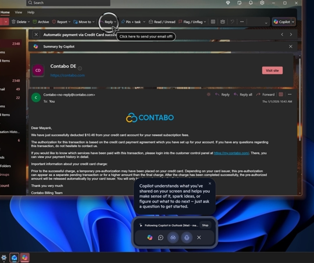 微软测试Windows 11任务栏新功能:可直接向AI助手共享窗口