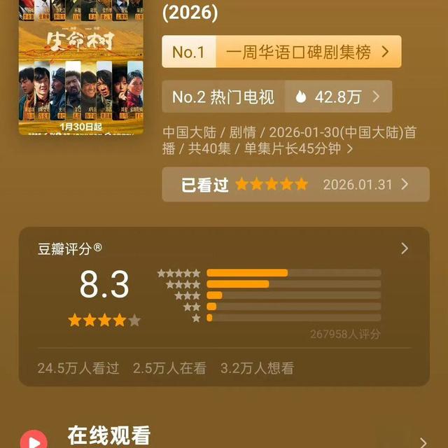 杨紫｜《生命树》豆瓣评分升至8.3分！！