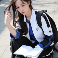 拼色校服套装，校园日常清新感穿搭