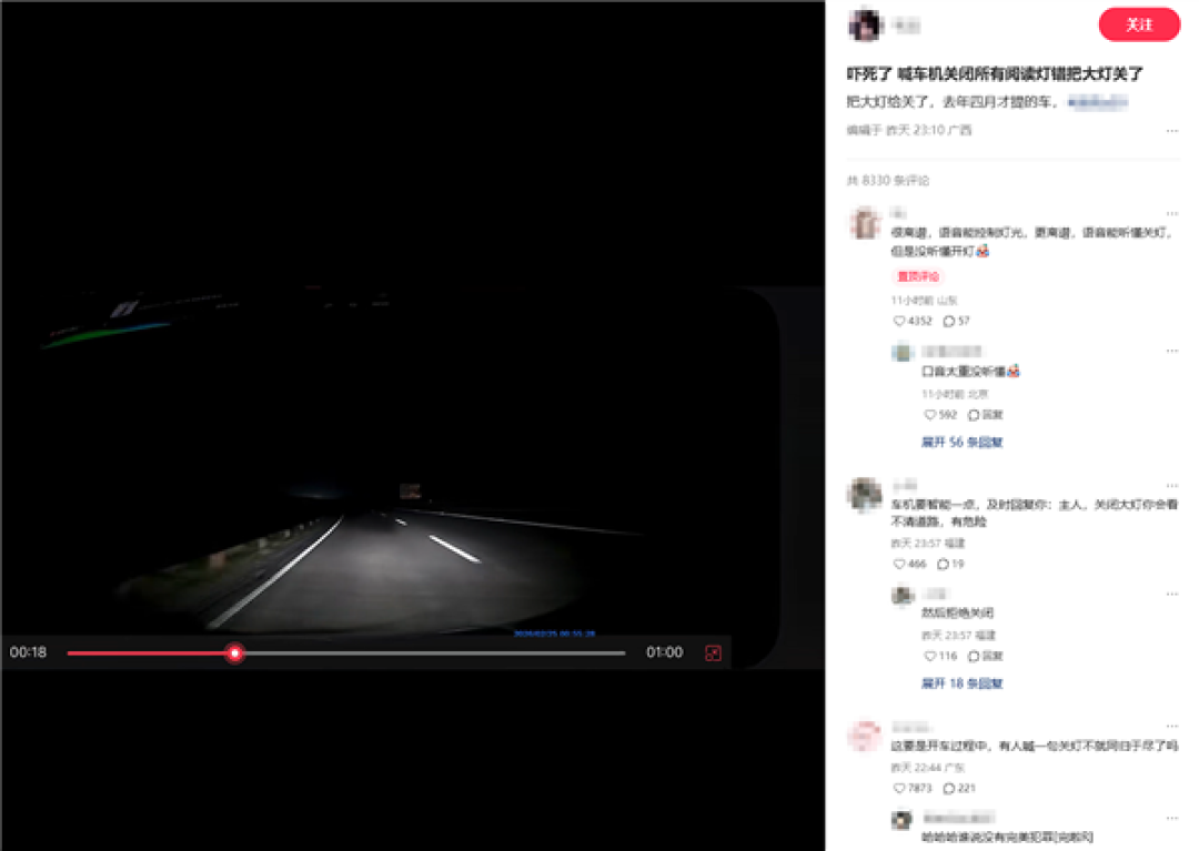 严重BUG!男子夜间高速开车误用语音关闭大灯致事故
