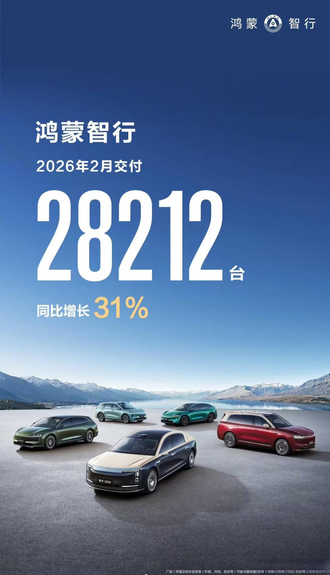 鸿蒙智行2月交付28212辆，淡季逆势同比增长31%