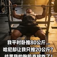 我平时卧推80公斤... 哈尼却让我只推20公斤？结果我的胸肌直接炸了！