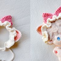 钩织娃用甜美猫耳帽子视频教程