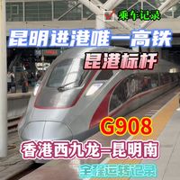 香港到昆明唯一的高铁——昆港标杆G908次列车全程乘车记录（香港西九龙-昆明南），不到8小时就能从活力粤港湾翻山越岭到达云贵高原春城昆明！