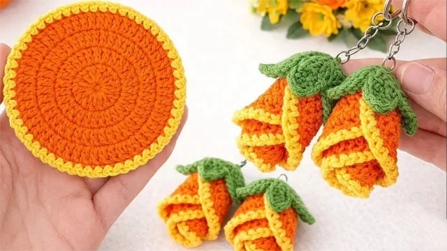 金边玫瑰花挂件编织教程，织法简单，新手看看都会