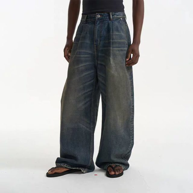 BLINDNOPLAN 廓形捏褶复古水洗阔腿牛仔裤｜年度封神松弛神裤