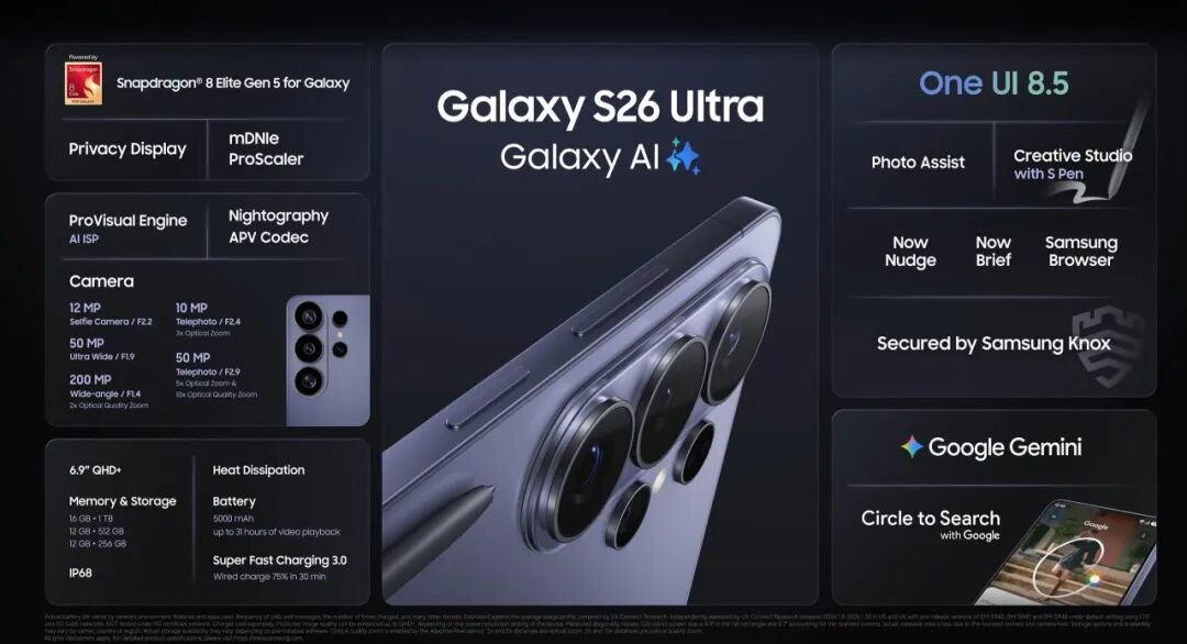 三星Galaxy S26系列正式发布，国内起售5499元
