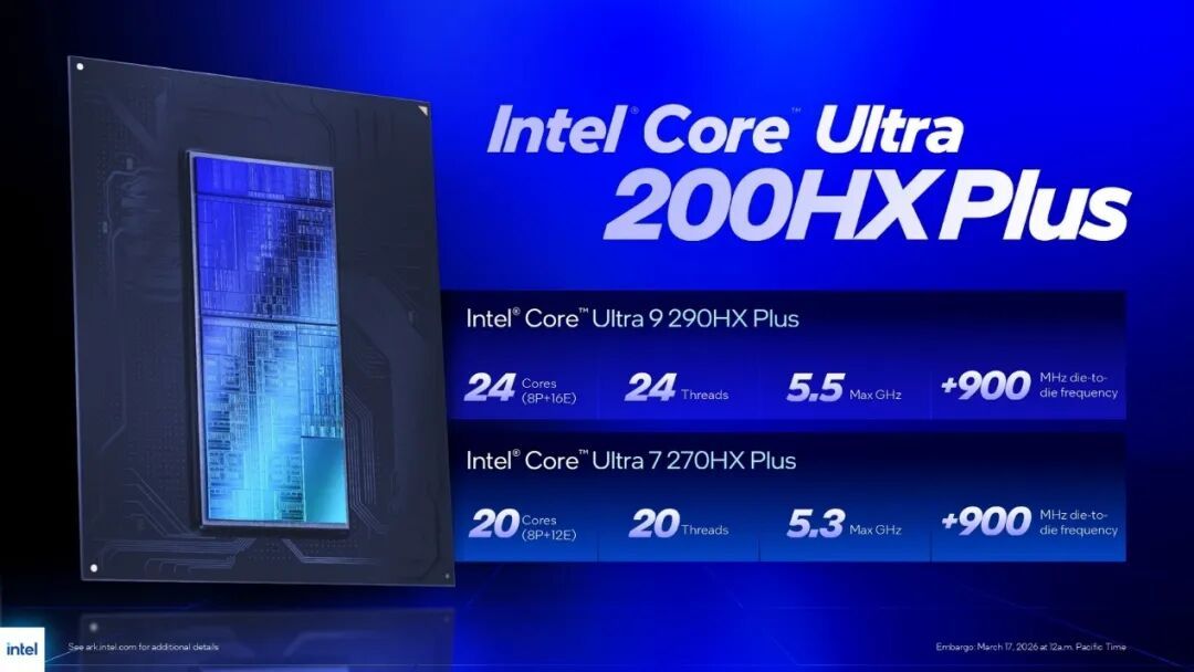英特尔发布全新酷睿Ultra 200HX Plus系列移动处理器