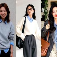 春天穿“蓝衬衫”真绝,一件搞定黑白灰,日常通勤出彩又耐看