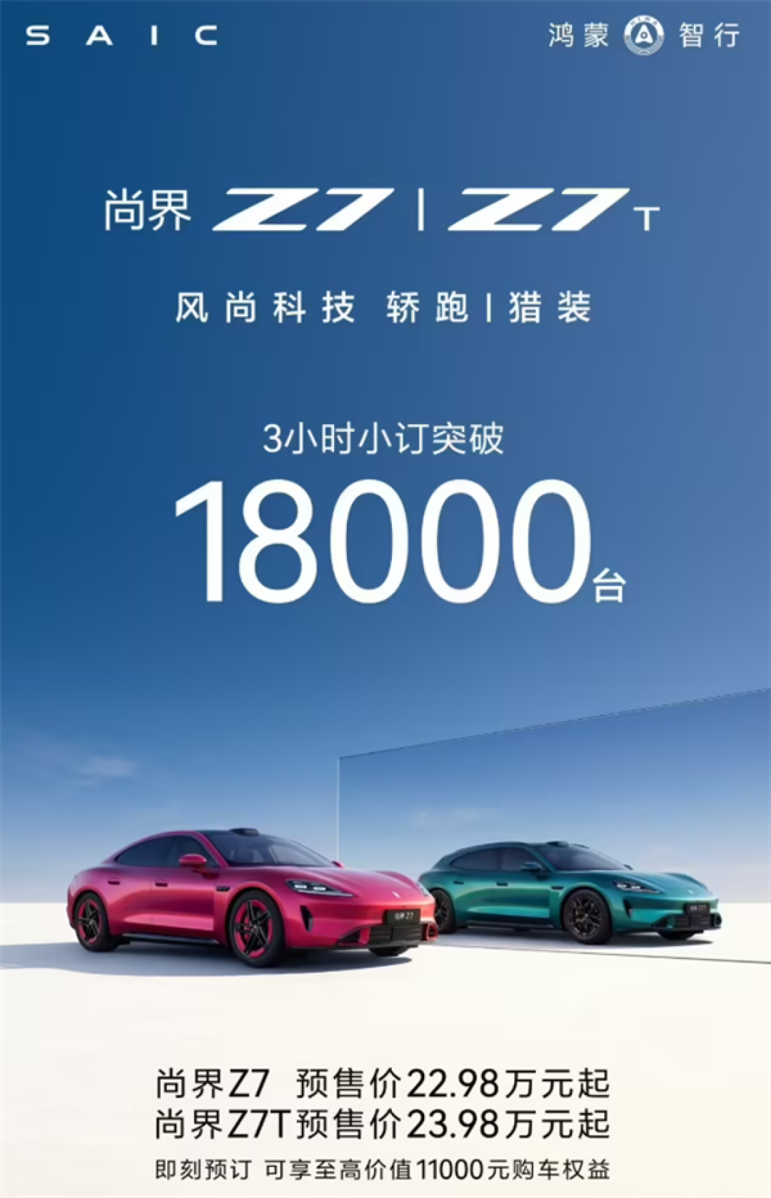 22.98万起 贴着小米SU7打!尚界Z7/Z7T预售3小时 小订破1.8万台