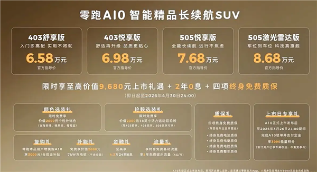激光雷达打进8万时代 续航505km！零跑A10上市：6.58万起