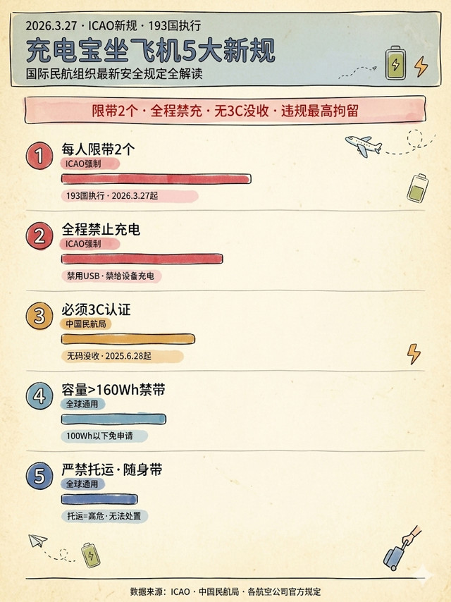 充电宝上飞机五大新规来了，带充电宝坐飞机的要注意了。