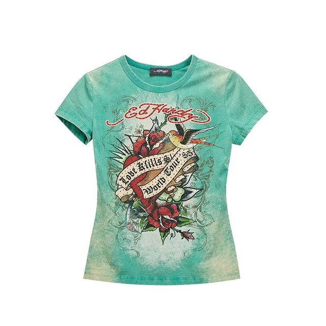 精致氛围感天花板！Ed Hardy 春季拔印烫钻修身 T 太绝
