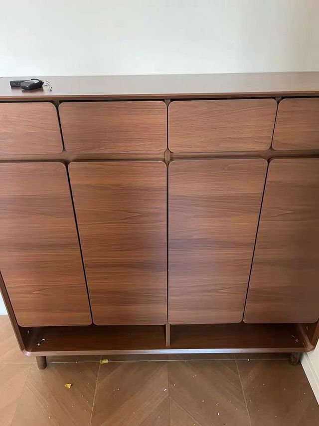 新中式鞋柜实木收纳柜家用靠墙一体储物柜