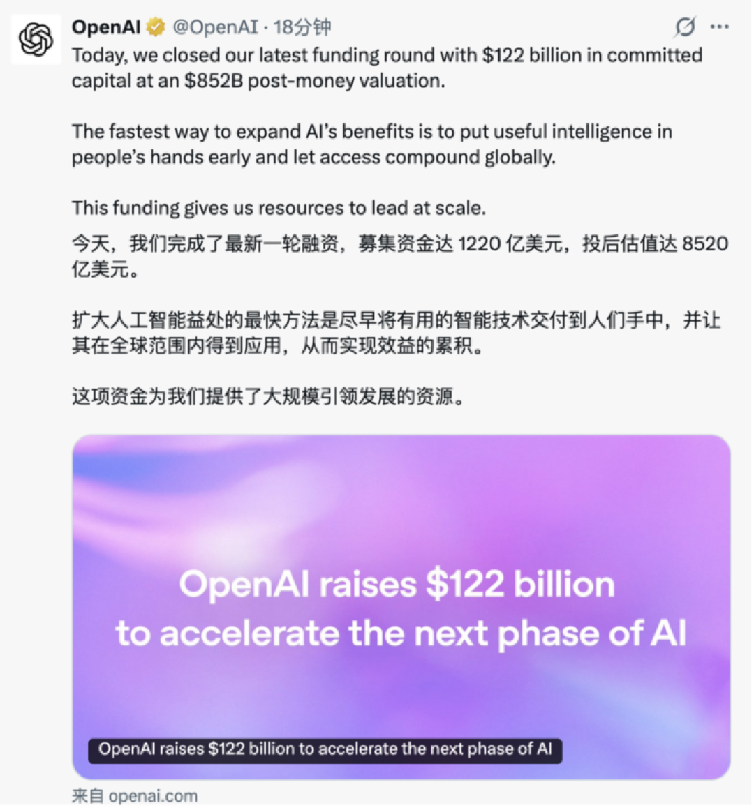 刚刚,OpenAI 创下史上最大融资纪录,估值逼近万亿