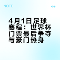 4月1日足球赛程：世界杯门票最后争夺与豪门热身
