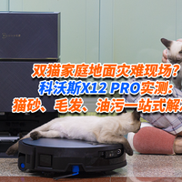 双猫家庭地面灾难现场?科沃斯X12 PRO实测:猫砂、毛发、油污一站式解决!