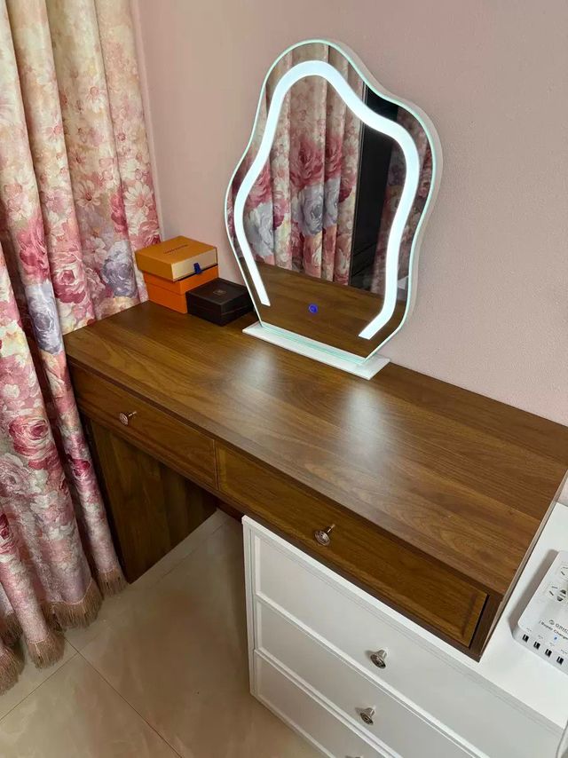 实木梳妆台卧室中古风化妆桌子斗柜一体收纳柜