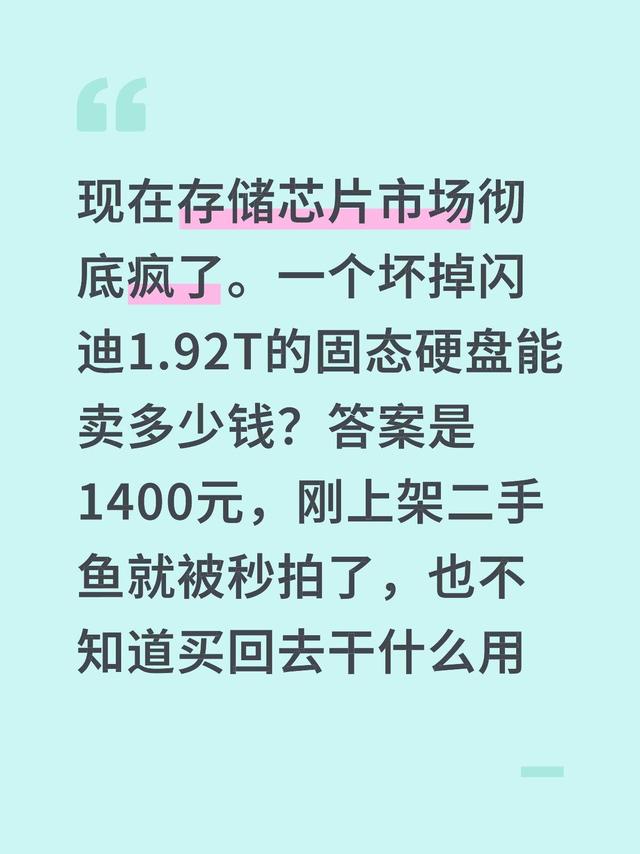 存储芯片市场彻底疯了！坏的1.92T固态卖1400还被秒拍