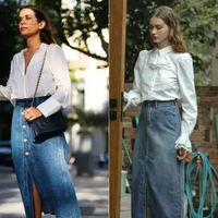 “衬衫+牛仔裙”今年春天又火了，这样穿时髦又减龄！