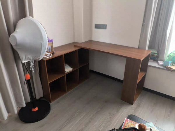 欧松板书桌书柜一体组合转角学习桌家用靠墙电脑桌