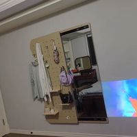 实木洞洞板置物架墙面收纳架一体多功能穿衣镜